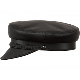 Gorra de cuero natural con visera y correa decorativa de piel trenzada hecha a mano