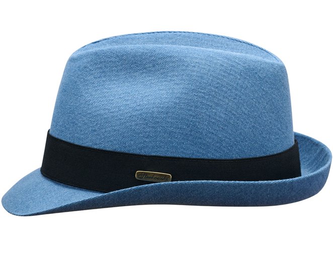 Sombrero para sol de verano trilby de ala estrecha cosido de jean fresco transpirable sombrero para vacaciones la sombrerería